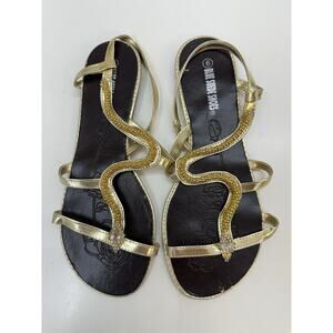 Blue Suede Shoes Womens Sandals Size 6 (37) Gold Snake Wrapped Flats